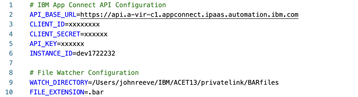 update config file .env